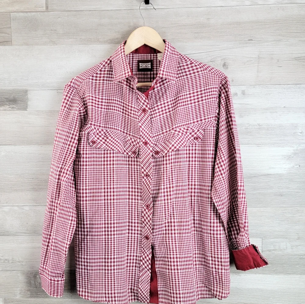 Vintage 80s Fenton Red Plaid Western Button Down Women's Shirt Size 15/16 - Picture 2 of 14